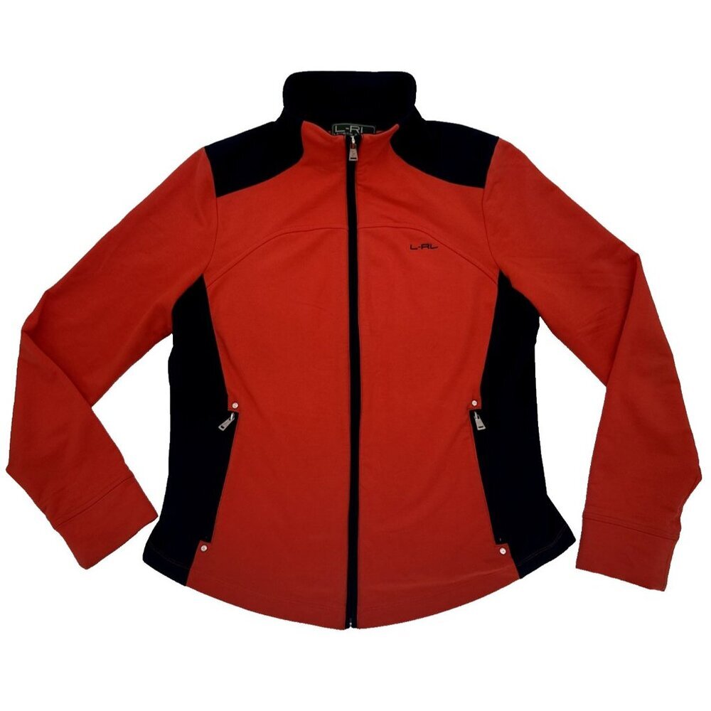 Womans‎ L-RL active wear, Ralph Lauren fleece jacket Orange & Navy zip sweater